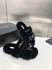 Chanel bowknot wool slippers flat in black - 3