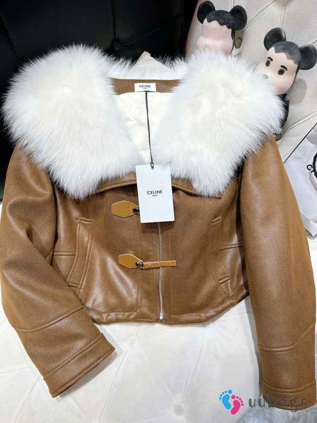 Celine Cardigan Jacket In Soft Lambskin With Fur In Brown - 1