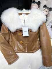 Celine Cardigan Jacket In Soft Lambskin With Fur In Brown - 1