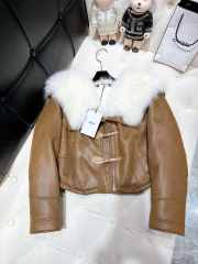 Celine Cardigan Jacket In Soft Lambskin With Fur In Brown - 3