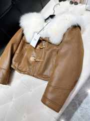 Celine Cardigan Jacket In Soft Lambskin With Fur In Brown - 2