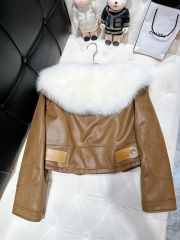 Celine Cardigan Jacket In Soft Lambskin With Fur In Brown - 6