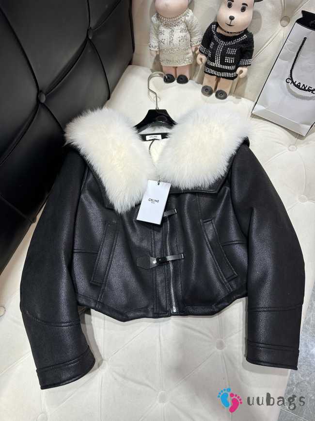 Celine Cardigan Jacket In Soft Lambskin With Fur In Black - 1