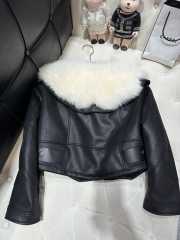 Celine Cardigan Jacket In Soft Lambskin With Fur In Black - 5