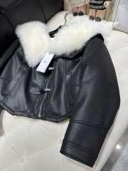 Celine Cardigan Jacket In Soft Lambskin With Fur In Black - 4