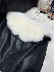 Celine Cardigan Jacket In Soft Lambskin With Fur In Black - 2