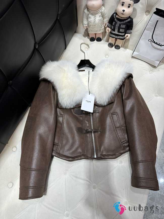 Celine Cardigan Jacket In Soft Lambskin With Fur In Dark Brown - 1