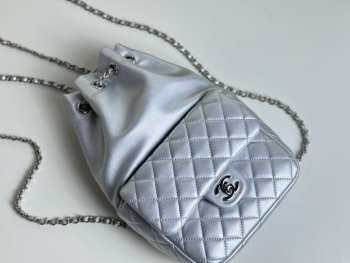 Chanel Backpack Metallic Lambskin and Silver-Tone Metal Silver 17x29cm