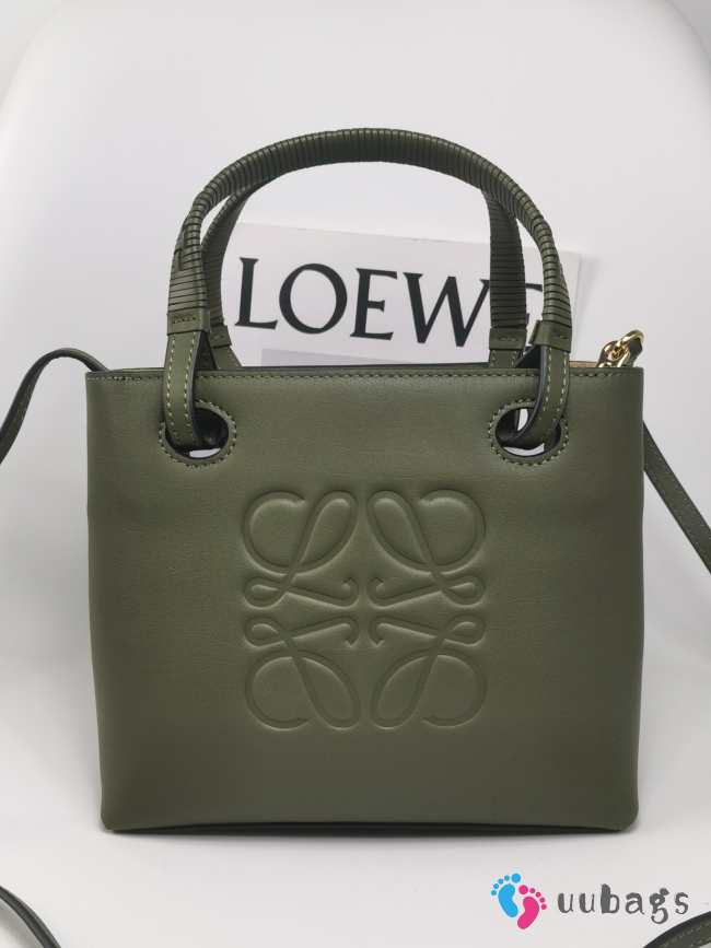 Loewe mini Anagram tote bag in classic calfskin dark khaki green 19.5x22x8.2cm - 1