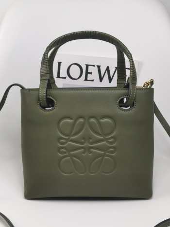 Loewe mini Anagram tote bag in classic calfskin dark khaki green 19.5x22x8.2cm