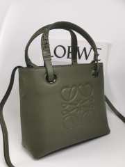 Loewe mini Anagram tote bag in classic calfskin dark khaki green 19.5x22x8.2cm - 3