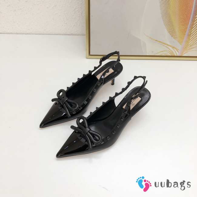 Valentino Rockstud Bow Slingback Patent Leather Pump In Black 6cm - 1