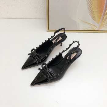 Valentino Rockstud Bow Slingback Patent Leather Pump In Black 6cm