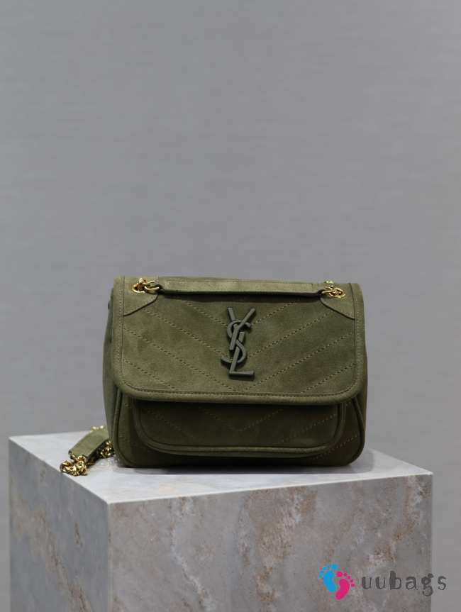 YSL Niki Medium In Suede Bag In Green 22×16.5×12cm - 1