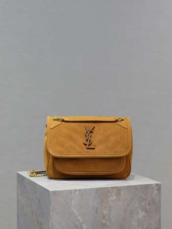 YSL Niki Medium In Suede Bag In Light Brown 22×16.5×12cm