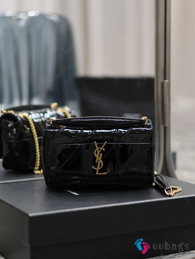 YSL Jamie In Patent Effect Fabric Bag In Black 20×12.5×6.5cm - 1