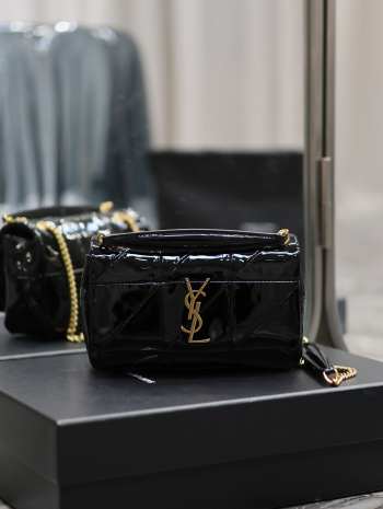 YSL Jamie In Patent Effect Fabric Bag In Black 20×12.5×6.5cm