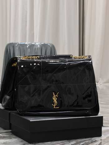 YSL Jamie 4.3 In Patent Effect Fabric Bag In Black 43×29×9cm