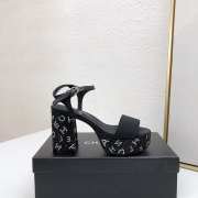 Chanel Sandal Grosgrain Fabric & Stone Beads Black & Silver 9cm - 1