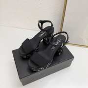 Chanel Sandal Grosgrain Fabric & Stone Beads Black & Silver 9cm - 6