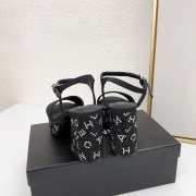 Chanel Sandal Grosgrain Fabric & Stone Beads Black & Silver 9cm - 2