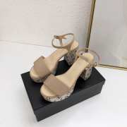 Chanel Sandal Grosgrain Fabric & Stone Beads Beige & Silver 9cm - 3