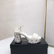 Chanel Sandal Grosgrain Fabric & Stone Beads White & Silver 9cm - 1