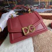 Dolce & Gabbana Amore Calfskin Leather Shoulder Bag Dark Red 27x18x8cm - 2