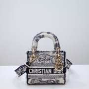 Dior Lady D-Lite Bag White and Navy Blue Toile de Jouy Embroidery - 1