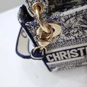 Dior Lady D-Lite Bag White and Navy Blue Toile de Jouy Embroidery - 5