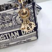 Dior Lady D-Lite Bag White and Navy Blue Toile de Jouy Embroidery - 4