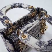 Dior Lady D-Lite Bag White and Navy Blue Toile de Jouy Embroidery - 2