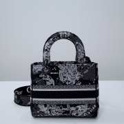 Dior Lady D-Lite Bag Black and White Plan de Paris Embroidery 24x20x11cm - 6