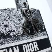 Dior Lady D-Lite Bag Black and White Plan de Paris Embroidery 24x20x11cm - 2