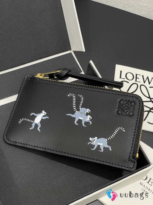 Loewe Card Holder 'Suna Fujita Lemurs' Black 7.5x13x1cm - 1