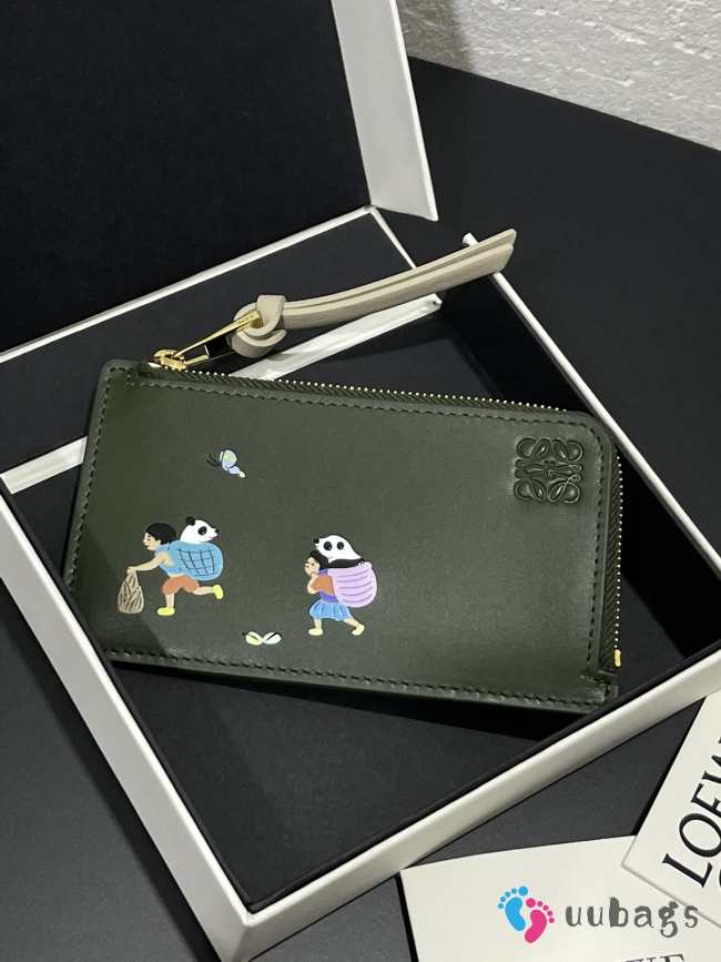 Loewe Card Holder 'Suna Fujita Panda' Green 7.5x13x1cm - 1