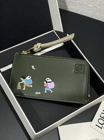 Loewe Card Holder 'Suna Fujita Panda' Green 7.5x13x1cm