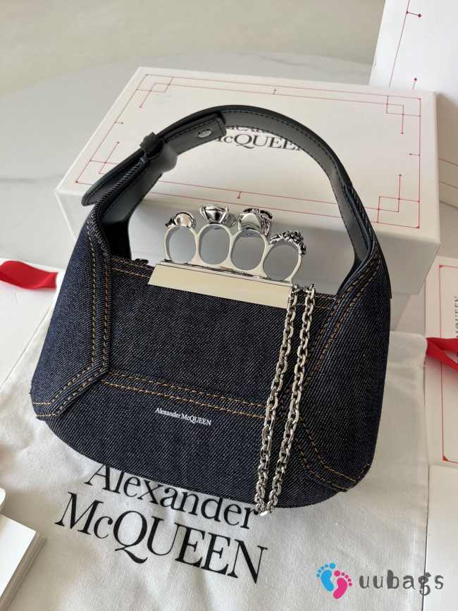 Alexander McQueen Jewelled Hobo Bag in Denim 12x20x8cm - 1