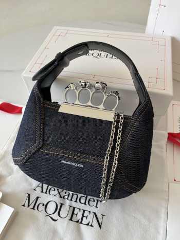 Alexander McQueen Jewelled Hobo Bag in Denim 12x20x8cm