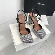 Amina Muaddi Charlotte Crystal Pump Black Satin And White Crystals 9.5cm - 1