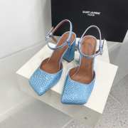 Amina Muaddi Charlotte Crystal Pump Frosty Blue Satin And Light Sapphire Satin 9.5cm - 2