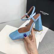 Amina Muaddi Charlotte Crystal Pump Frosty Blue Satin And Light Sapphire Satin 9.5cm - 5