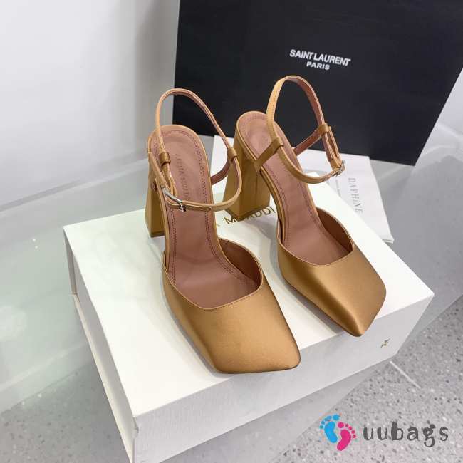 Amina Muaddi Charlotte Pump Latte Satin 9.5cm - 1