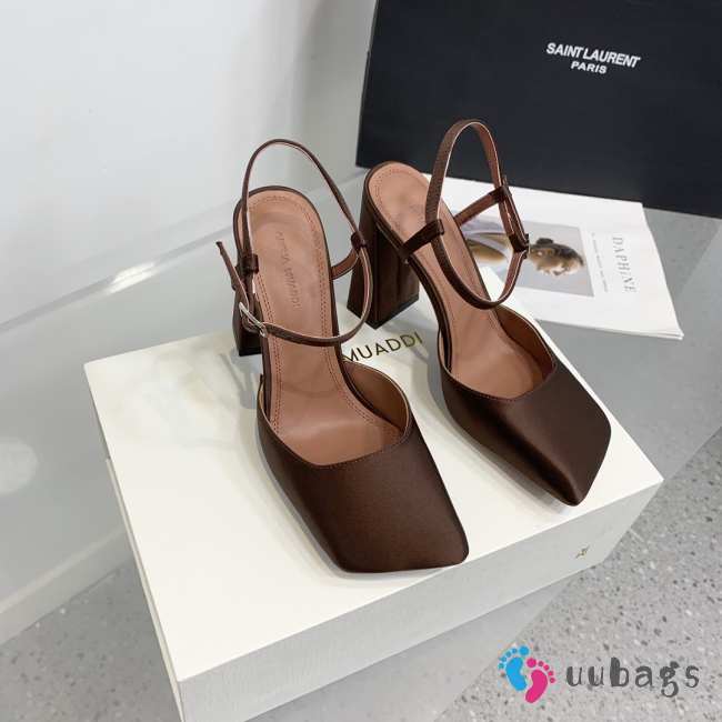 Amina Muaddi Charlotte Pump Brown Satin 9.5cm - 1