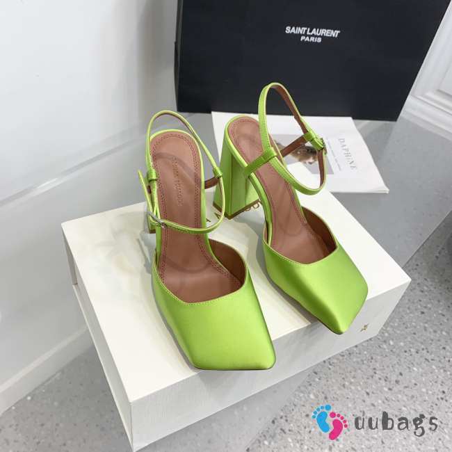 Amina Muaddi Charlotte Pump Green Satin 9.5cm - 1