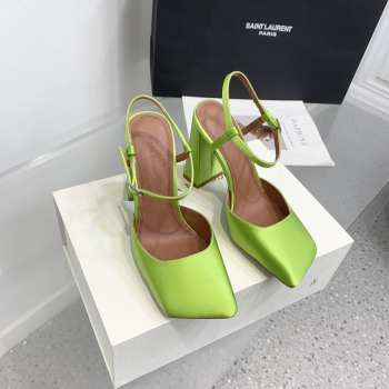 Amina Muaddi Charlotte Pump Green Satin 9.5cm