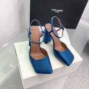 Amina Muaddi Charlotte Pump Blue Satin 9.5cm - 1