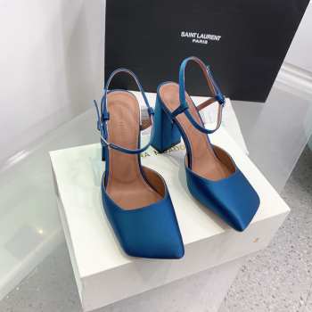 Amina Muaddi Charlotte Pump Blue Satin 9.5cm