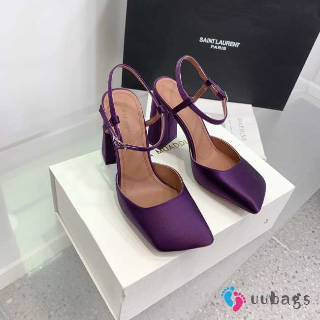 Amina Muaddi Charlotte Pump Purple Satin 9.5cm - 1