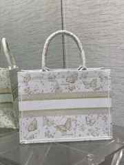 Dior Book Tote Gold Tone and White Butterfly Zodiac Embroidery 36x27.5x16.5cm - 5